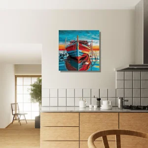 Cadre Bateau de pêche rouge et bleu bateau de pêche rouge et bleu