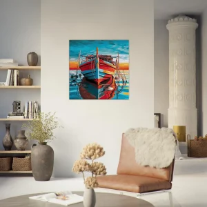 Cadre Bateau de pêche rouge et bleu bateau de pêche rouge et bleu
