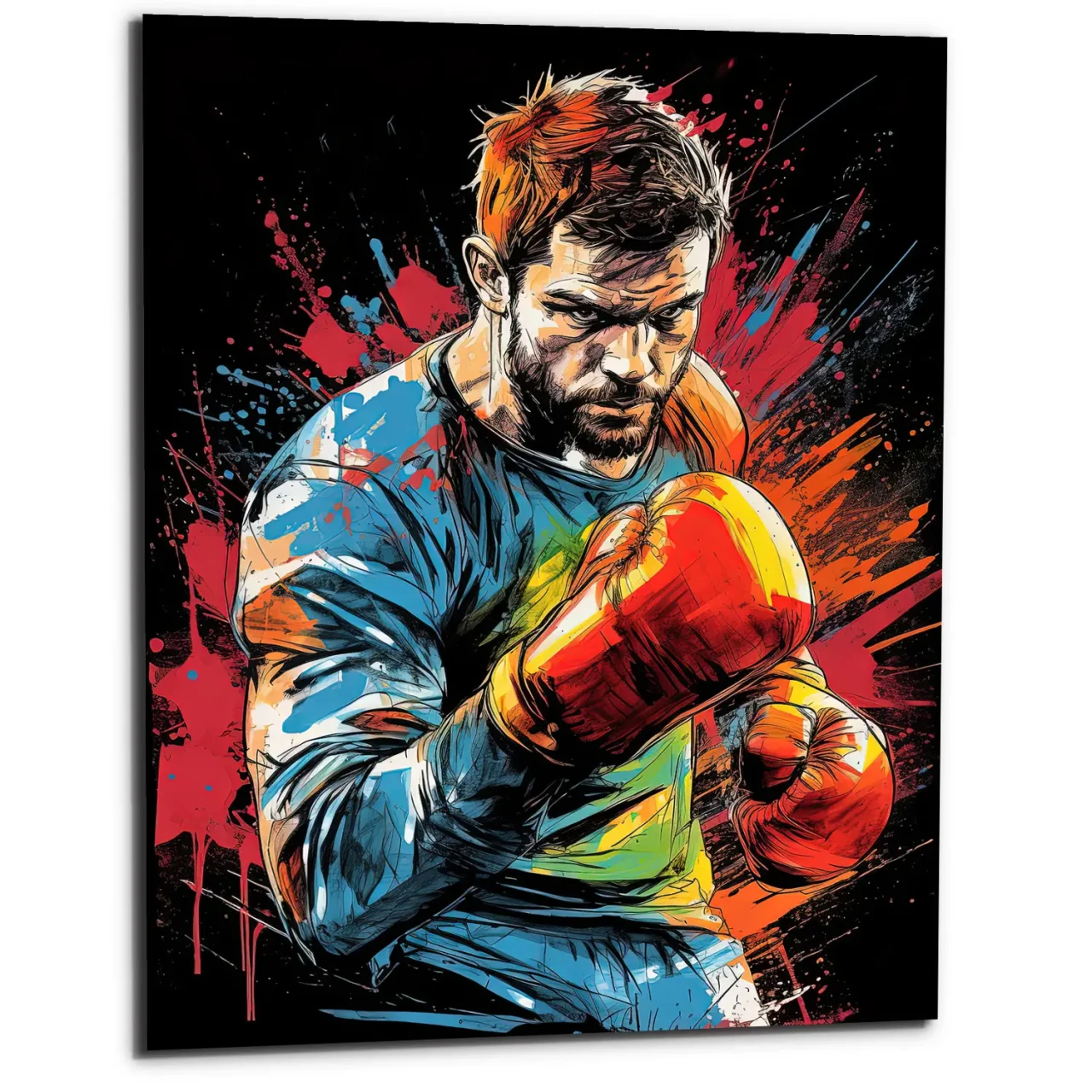 boxeur dessin et explosion de peinture rouge01