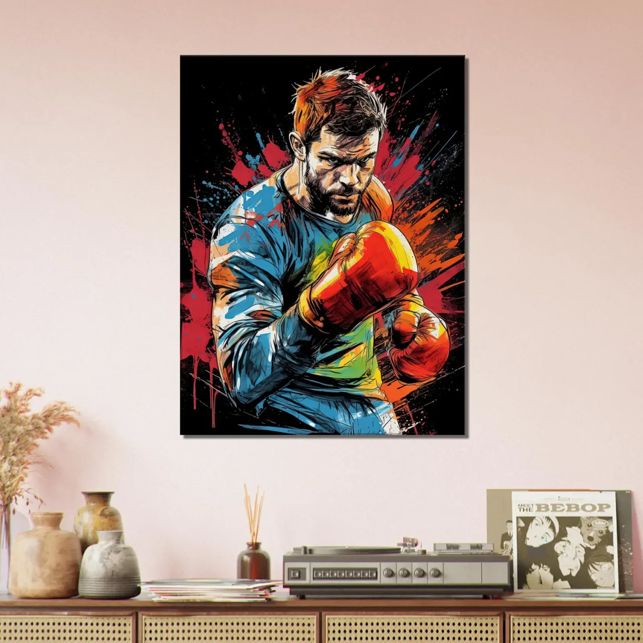 boxeur dessin et explosion de peinture rouge09