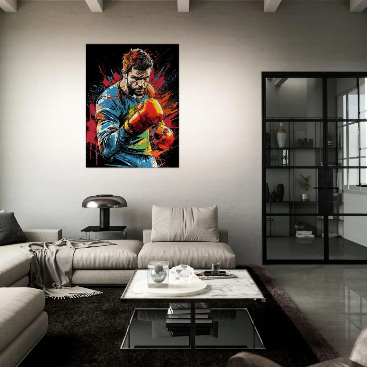 boxeur dessin et explosion de peinture rouge12