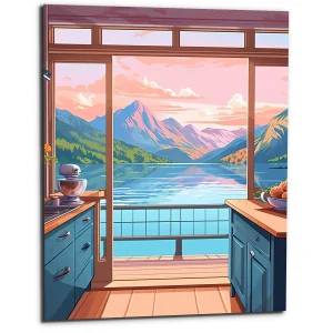 cuisine avec vue sur lac et montagnes cuisine avec vue sur lac et montagnes