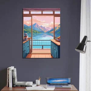 Cuisine avec vue sur lac et montagnes cuisine avec vue sur lac et montagnes