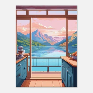 Cuisine avec vue sur lac et montagnes cuisine avec vue sur lac et montagnes