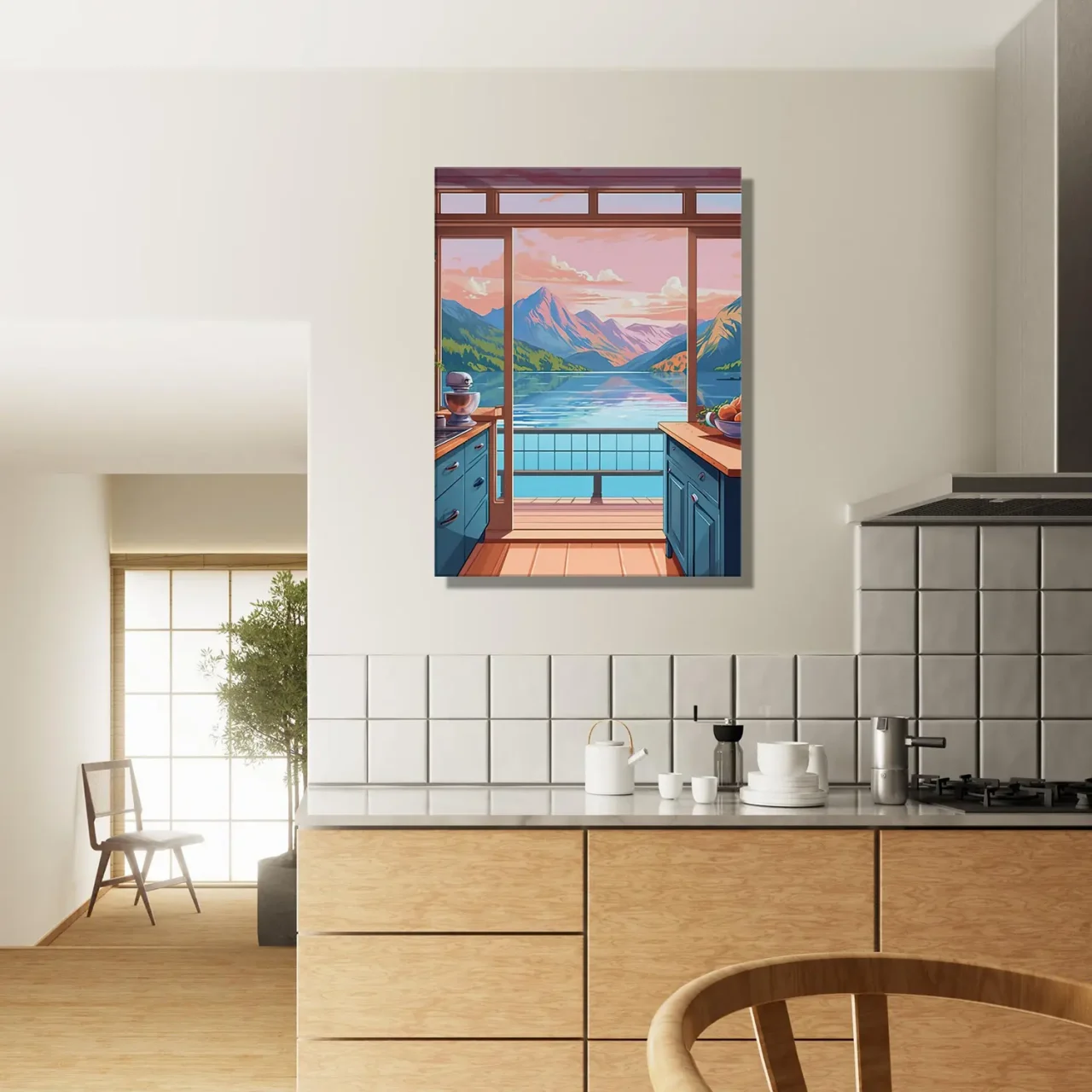 Cuisine avec vue sur lac et montagnes cuisine avec vue sur lac et montagnes