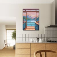 Cuisine avec vue sur lac et montagnes cuisine avec vue sur lac et montagnes