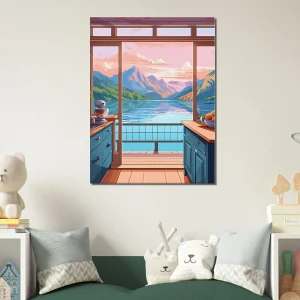 Cuisine avec vue sur lac et montagnes cuisine avec vue sur lac et montagnes