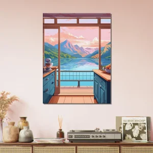 Cuisine avec vue sur lac et montagnes cuisine avec vue sur lac et montagnes