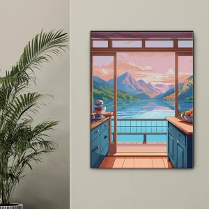 Cuisine avec vue sur lac et montagnes cuisine avec vue sur lac et montagnes