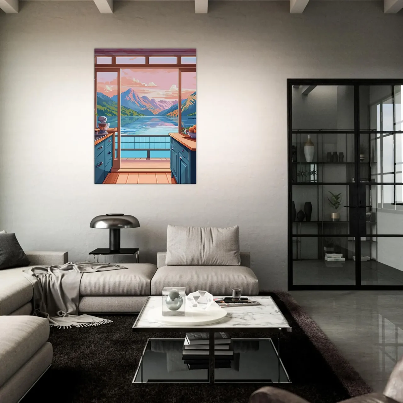 Cuisine avec vue sur lac et montagnes cuisine avec vue sur lac et montagnes