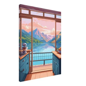 Cuisine avec vue sur lac et montagnes cuisine avec vue sur lac et montagnes