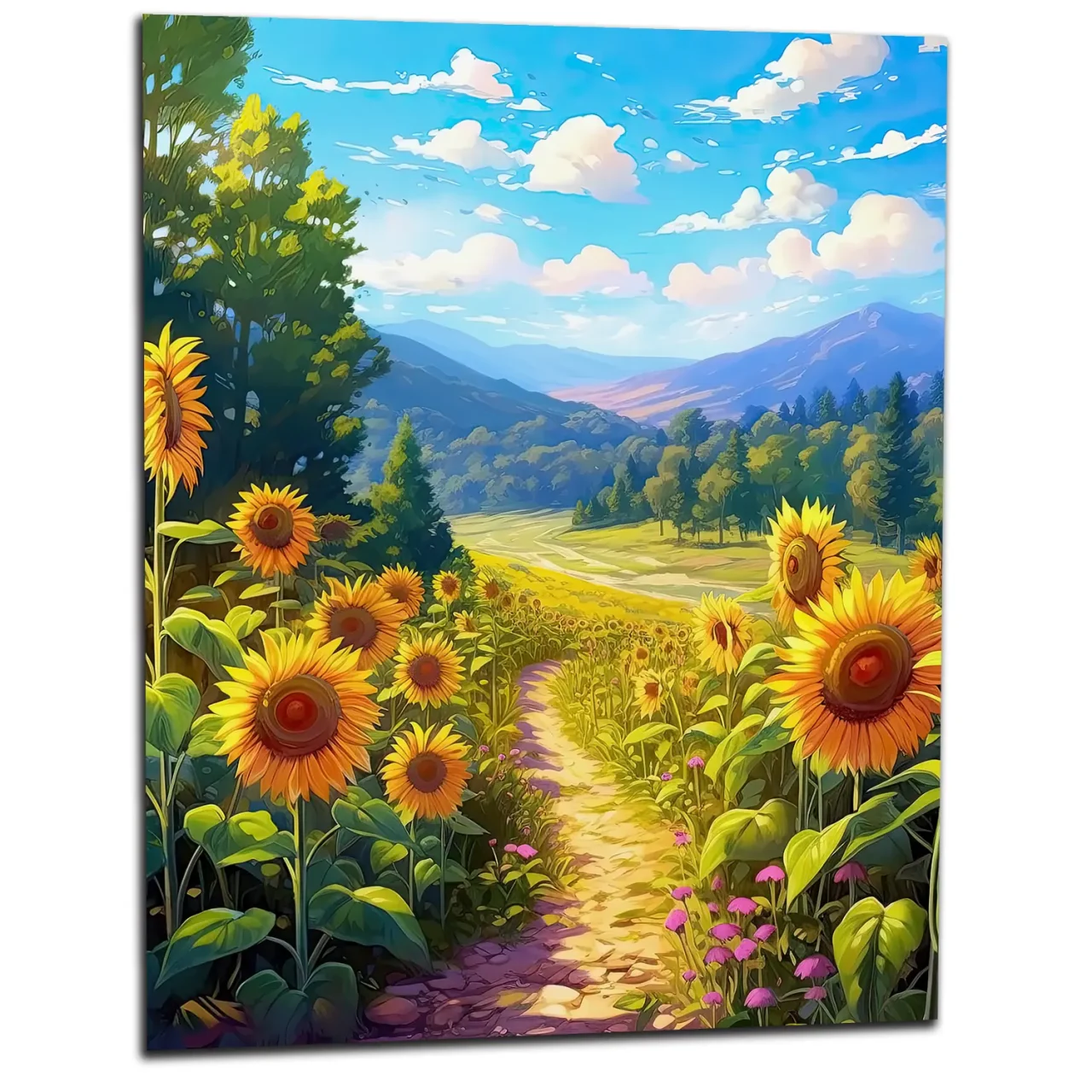 illustration champs de tournesols dans la vallée
