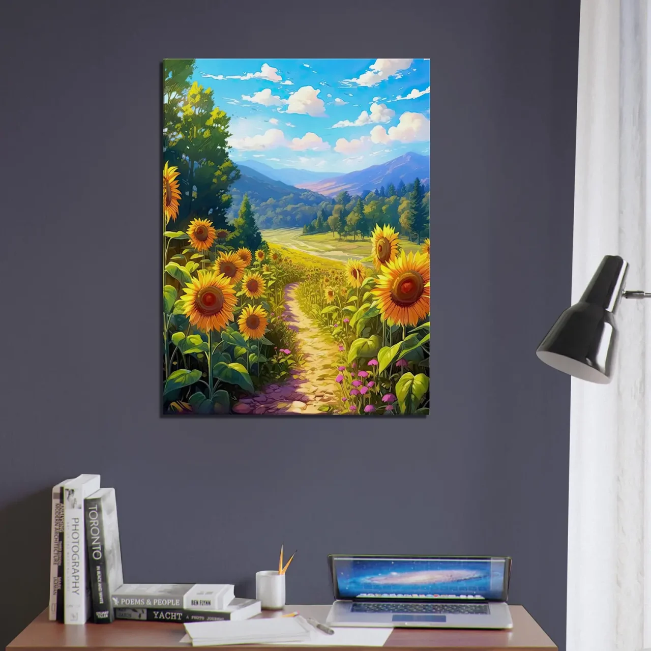 illustration champs de tournesols dans la vallée