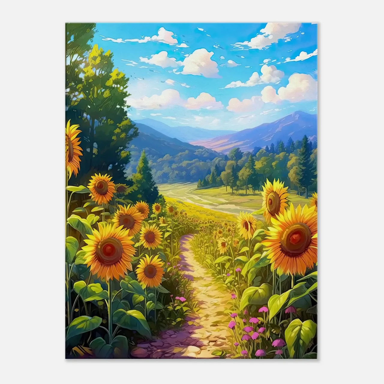 illustration champs de tournesols dans la vallée