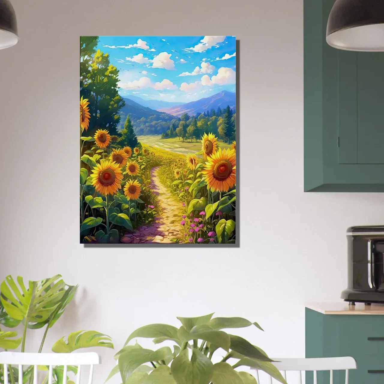 illustration champs de tournesols dans la vallée