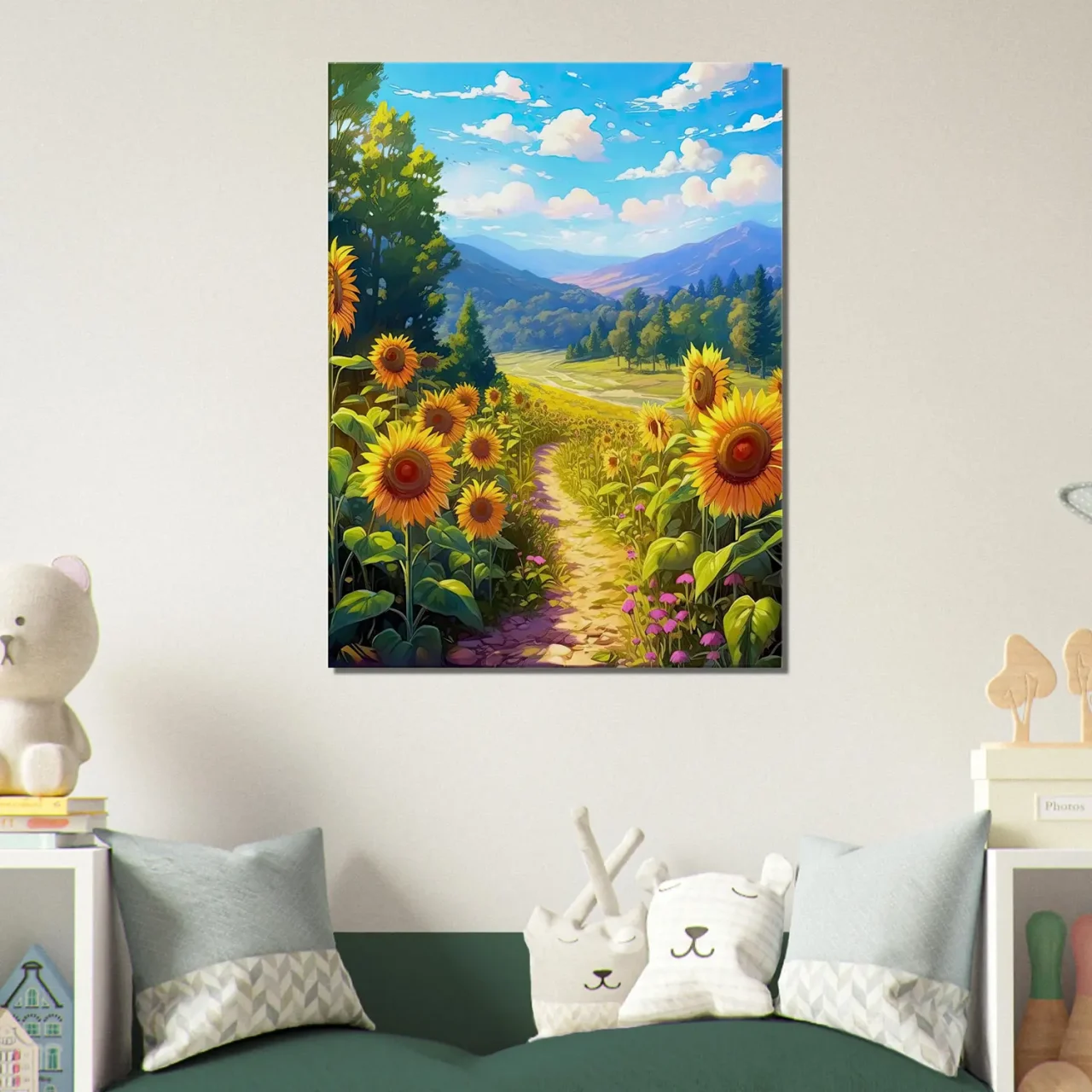 illustration champs de tournesols dans la vallée