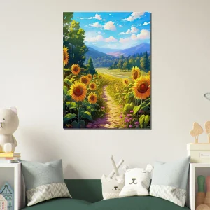 illustration champs de tournesols dans la vallée