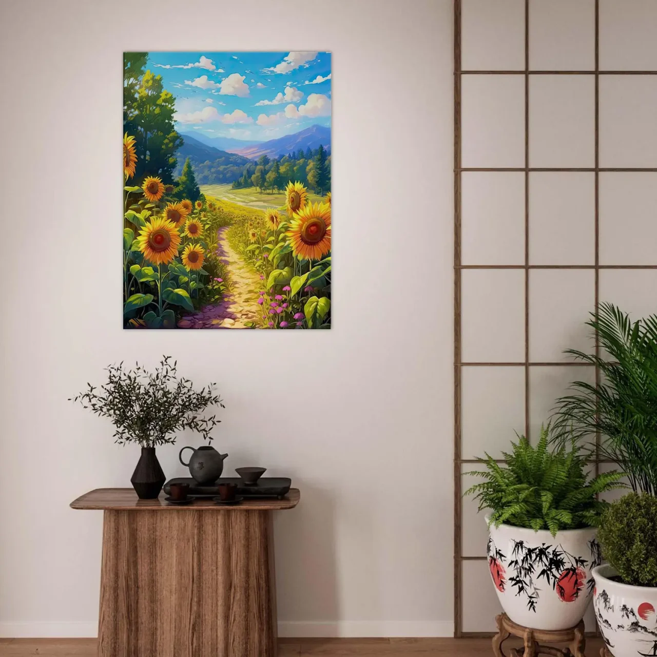 illustration champs de tournesols dans la vallée