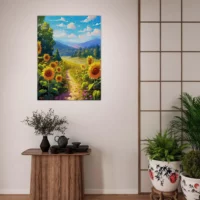 illustration champs de tournesols dans la vallée