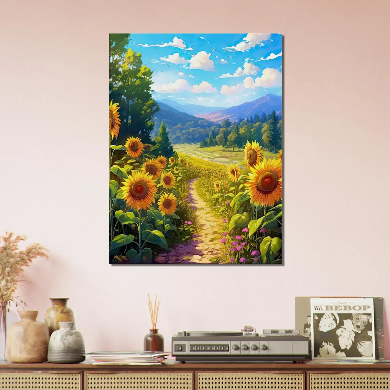 illustration champs de tournesols dans la vallée