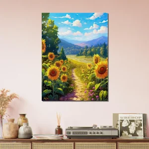 illustration champs de tournesols dans la vallée