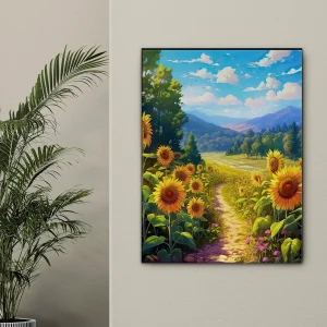 illustration champs de tournesols dans la vallée