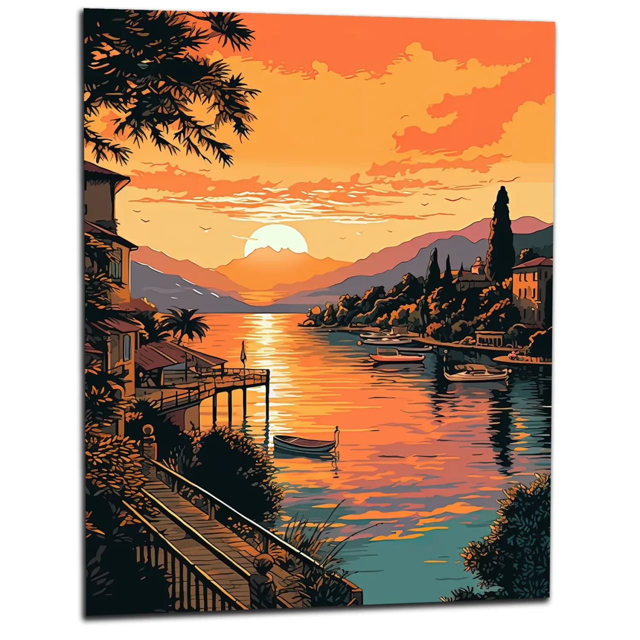 lac de come au coucher du soleil