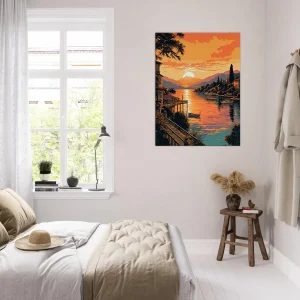 lac de come au coucher du soleil