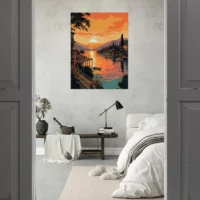 lac de come au coucher du soleil