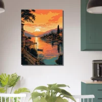 lac de come au coucher du soleil