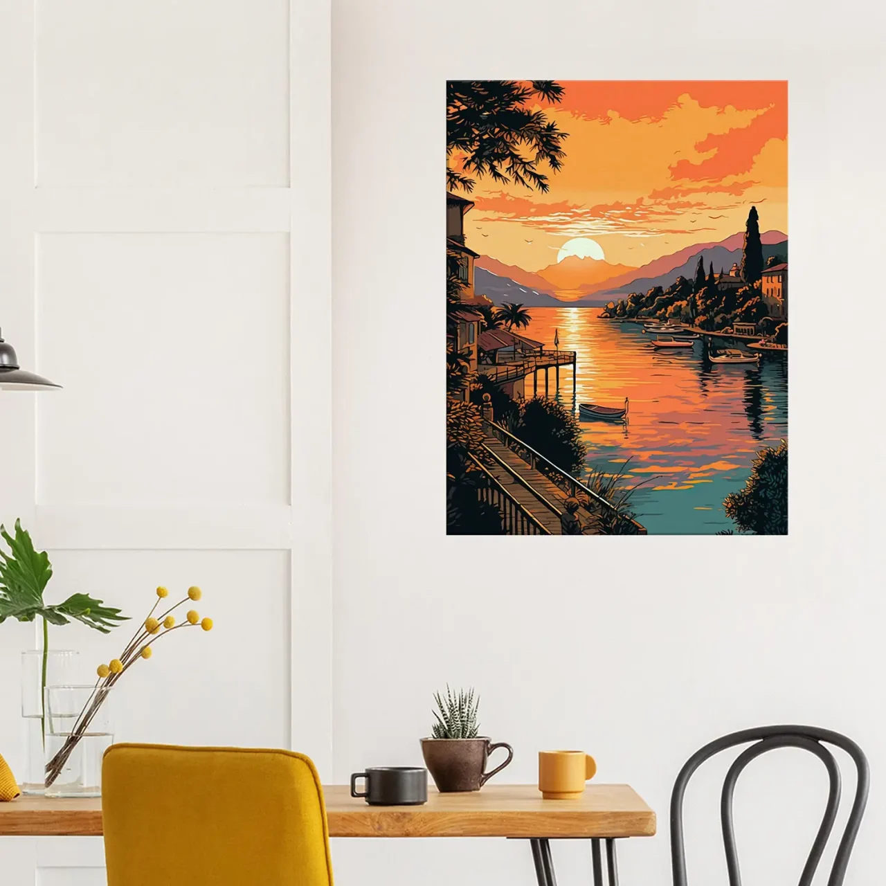 lac de come au coucher du soleil