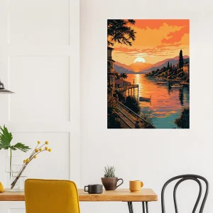 lac de come au coucher du soleil