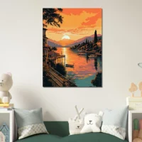 lac de come au coucher du soleil