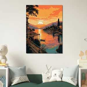 lac de come au coucher du soleil