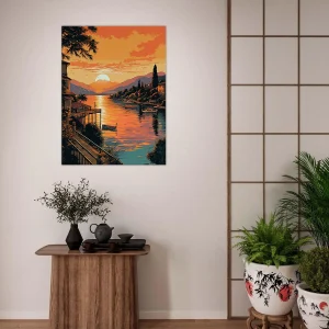 lac de come au coucher du soleil