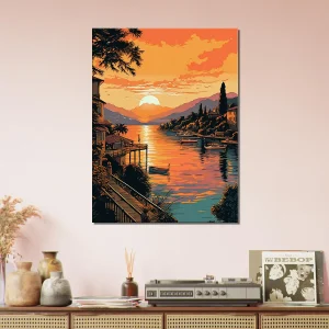 lac de come au coucher du soleil