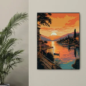 lac de come au coucher du soleil