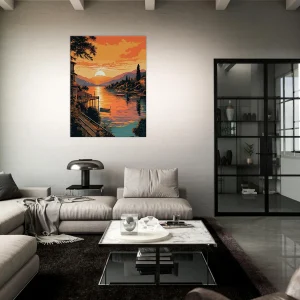 lac de come au coucher du soleil