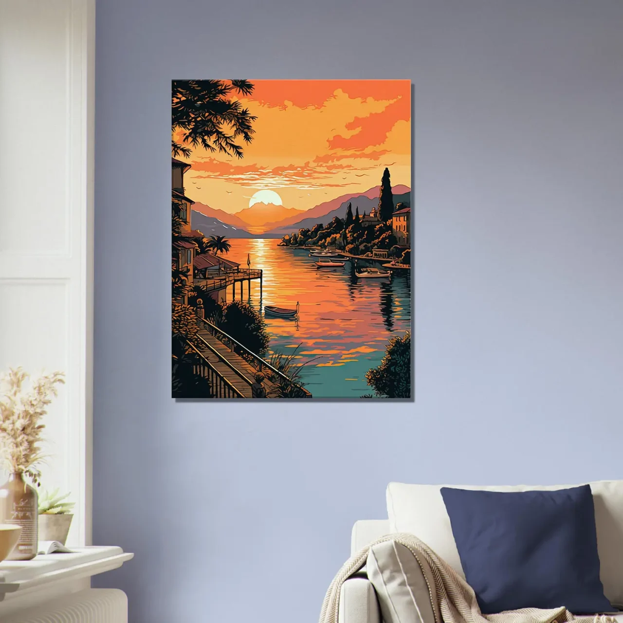 lac de come au coucher du soleil