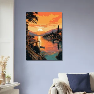 lac de come au coucher du soleil