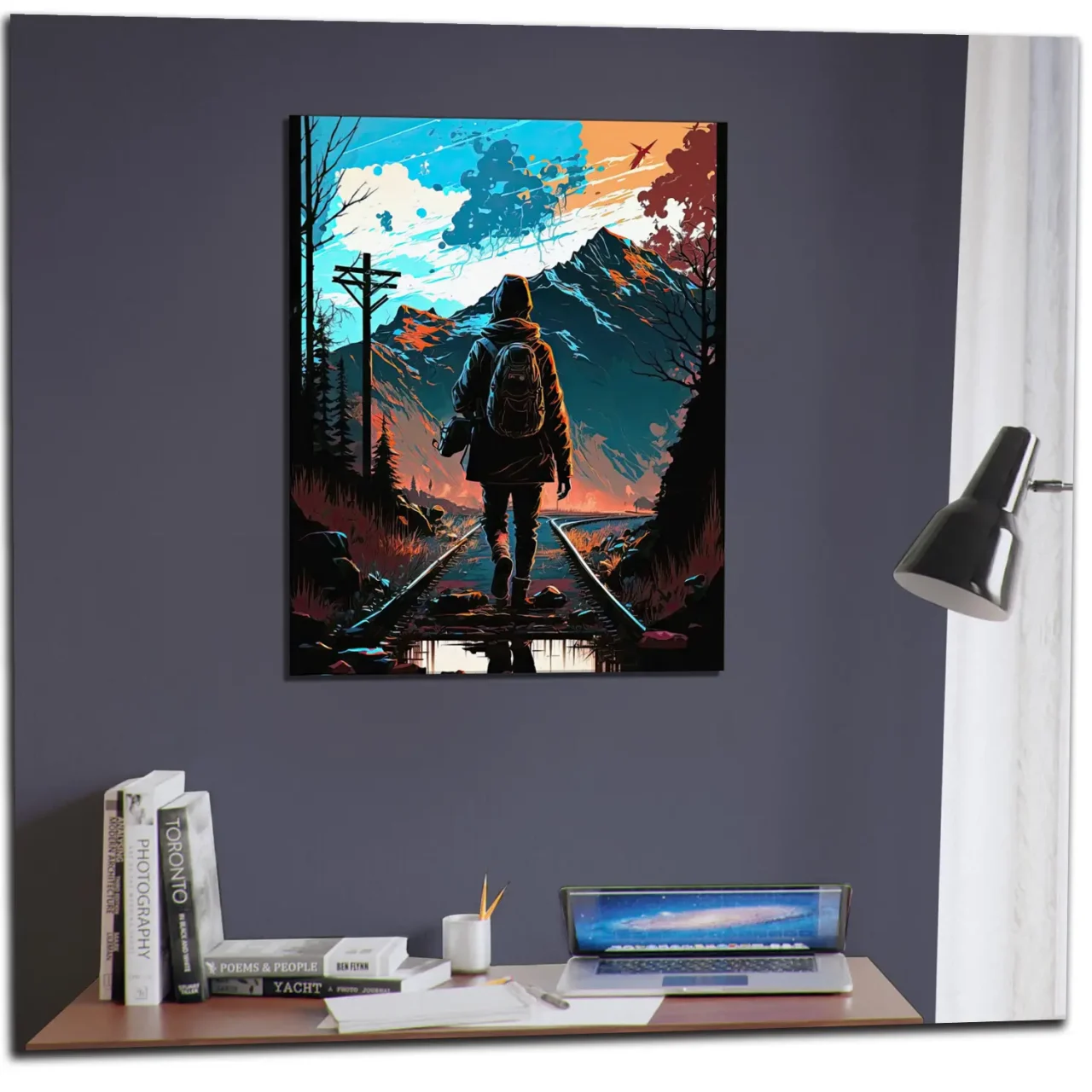 Cadre Marchant sur des rails dans les montagnes marchant sur des rails dans les montagnes