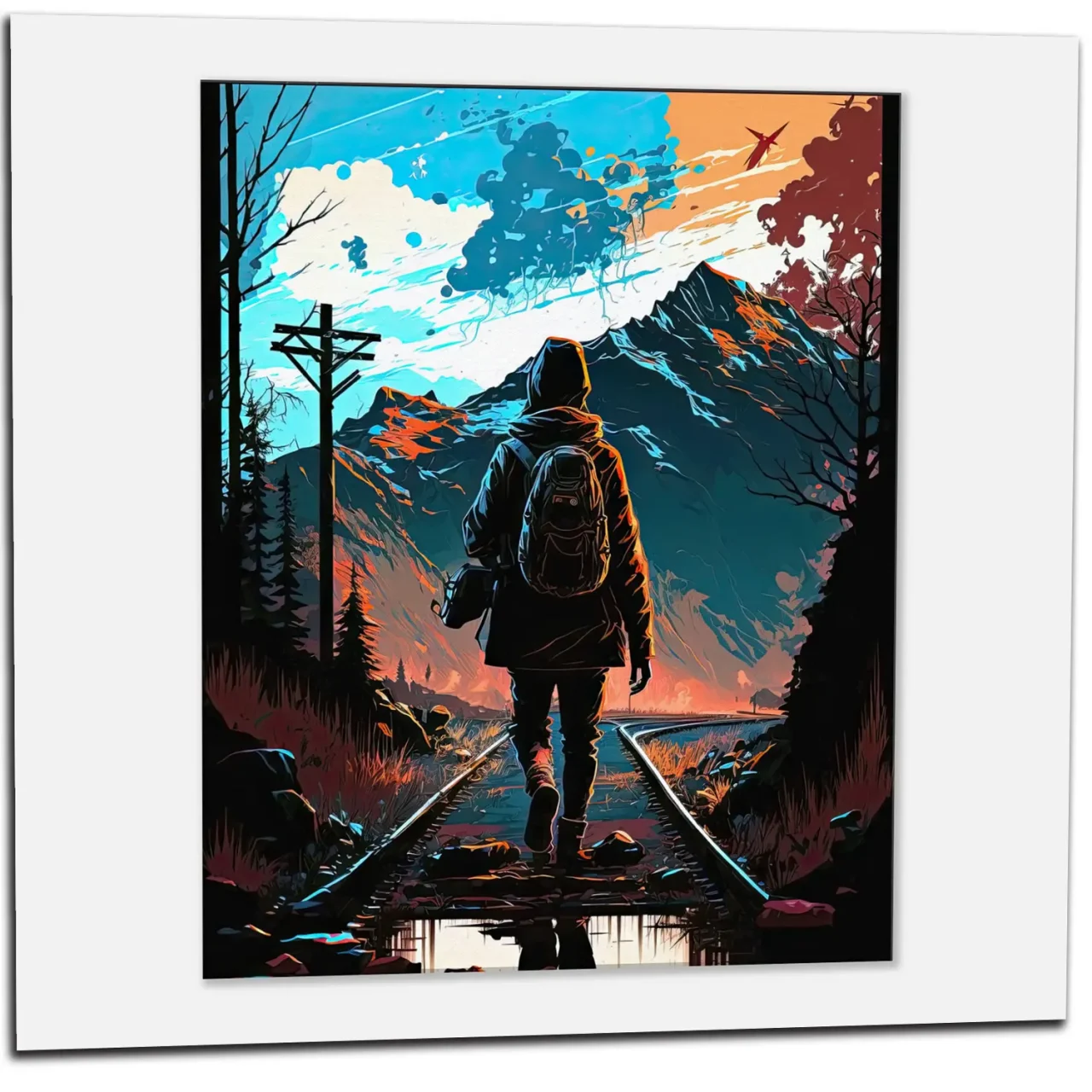 Cadre Marchant sur des rails dans les montagnes marchant sur des rails dans les montagnes