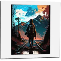 marchant sur des rails dans les montagnes