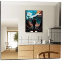 marchant sur des rails dans les montagnes