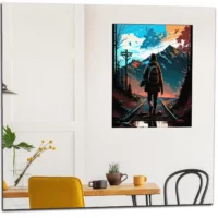 marchant sur des rails dans les montagnes