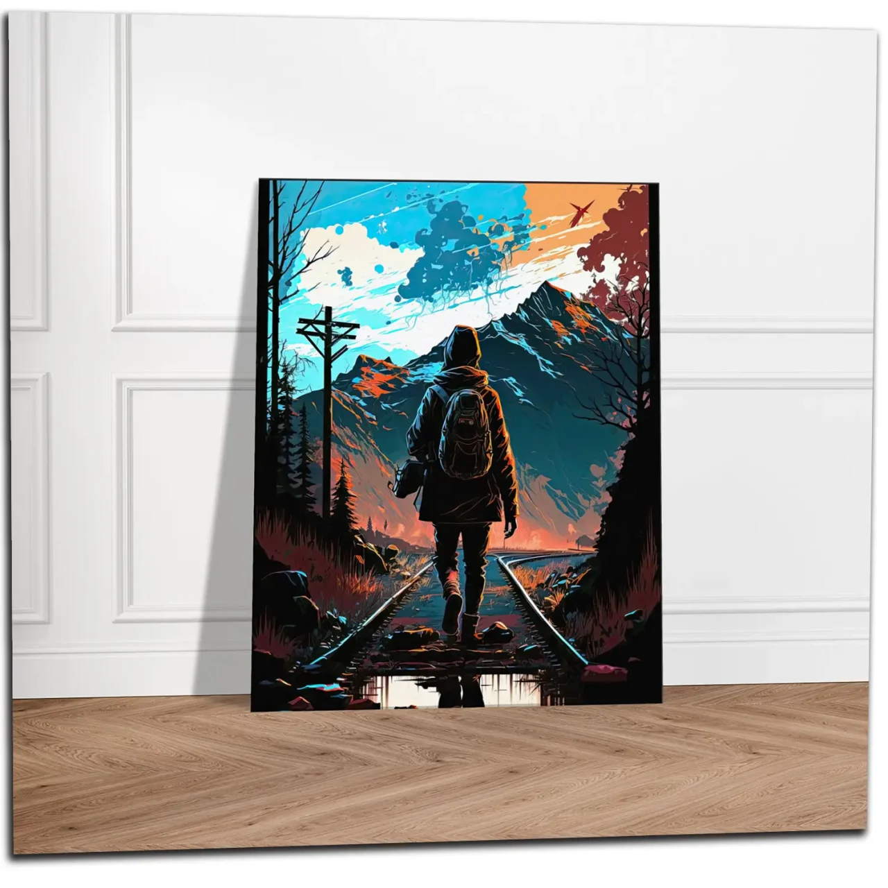 Cadre Marchant sur des rails dans les montagnes marchant sur des rails dans les montagnes