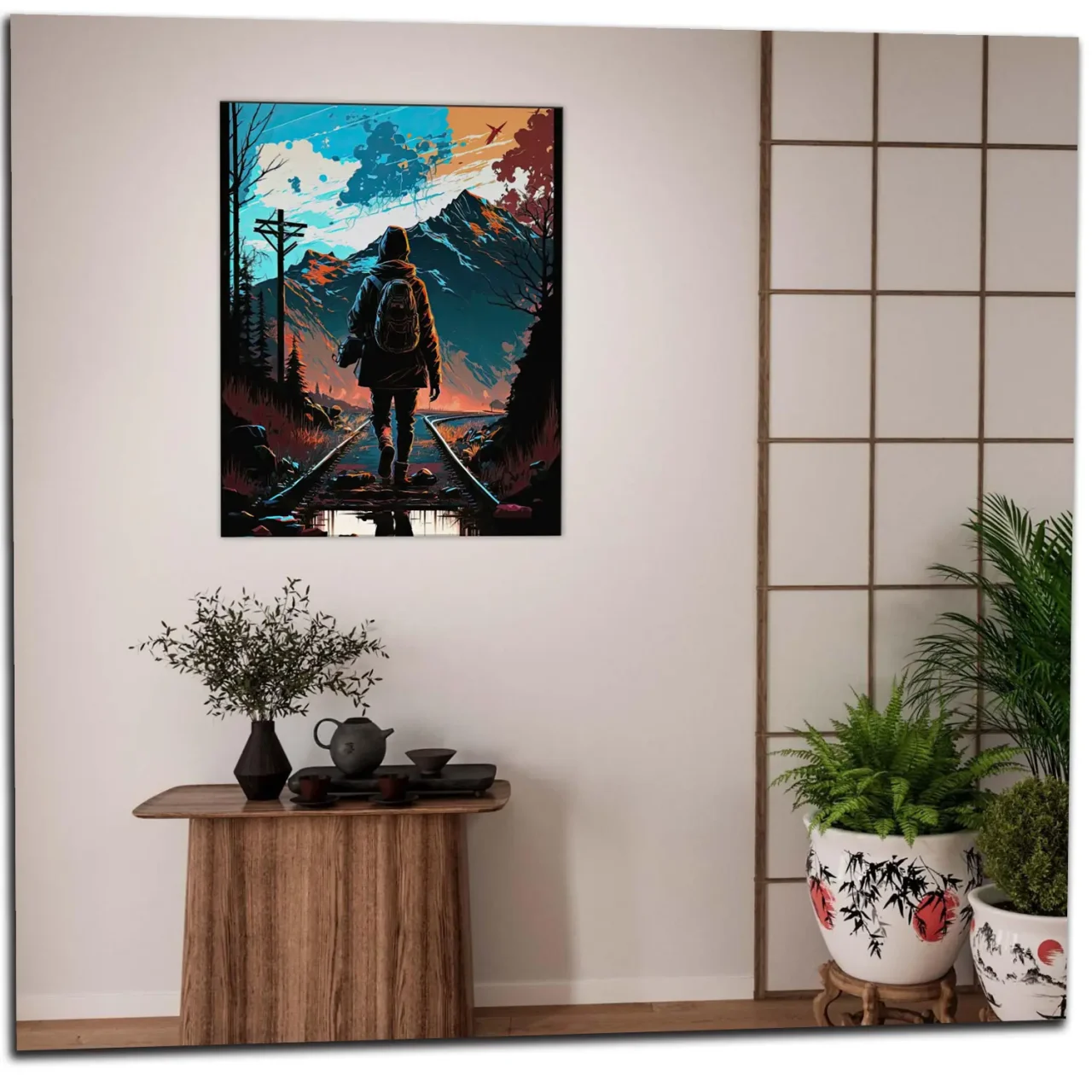 Cadre Marchant sur des rails dans les montagnes marchant sur des rails dans les montagnes