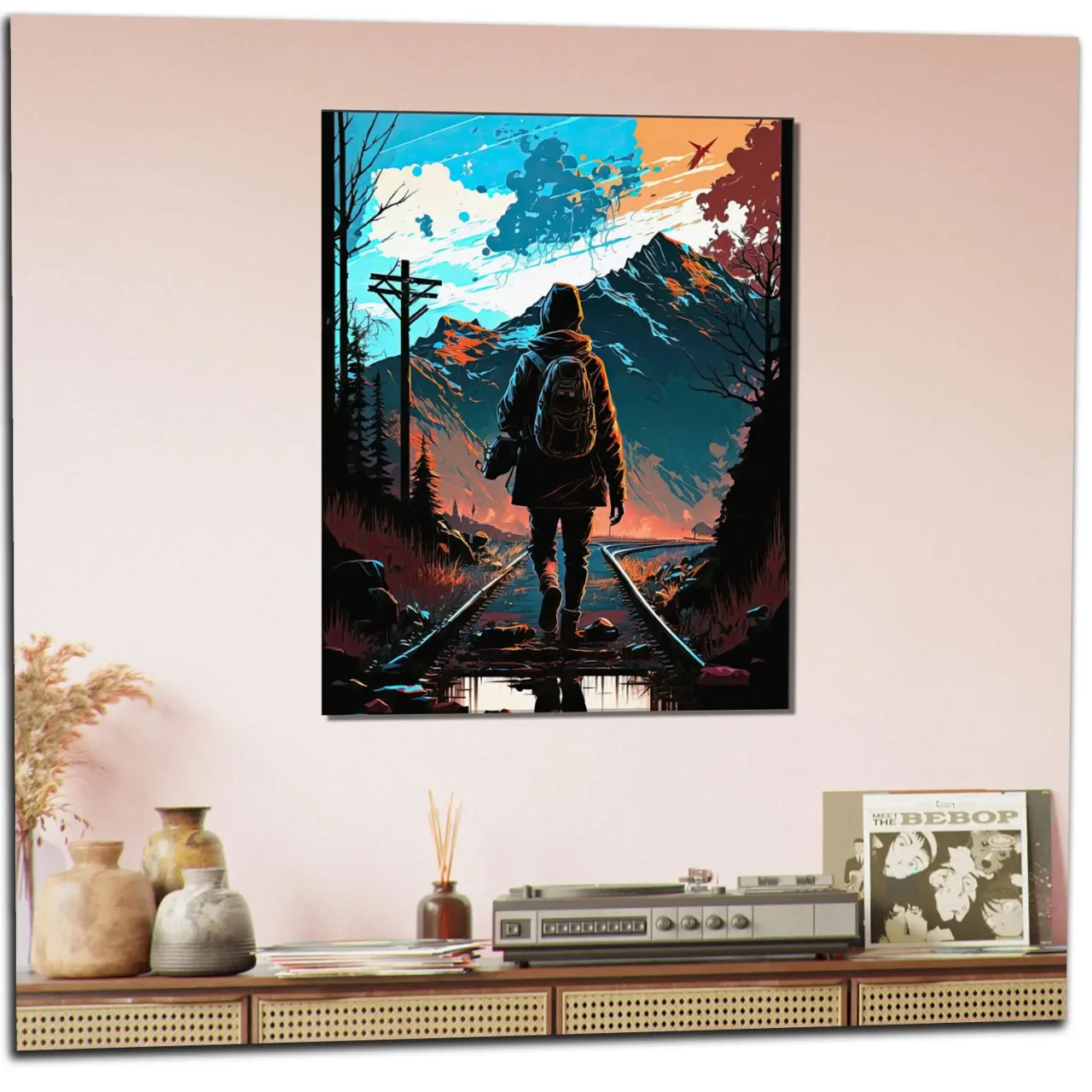 Cadre Marchant sur des rails dans les montagnes marchant sur des rails dans les montagnes