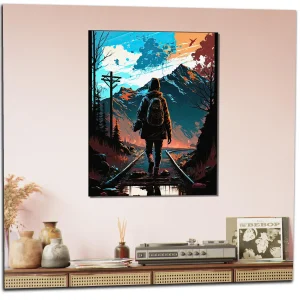 Cadre Marchant sur des rails dans les montagnes marchant sur des rails dans les montagnes