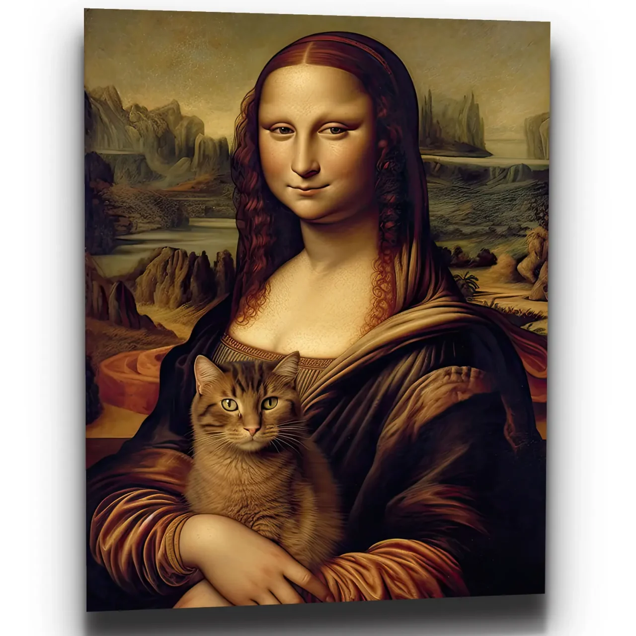mona lisa tenant un chat dans ses bras